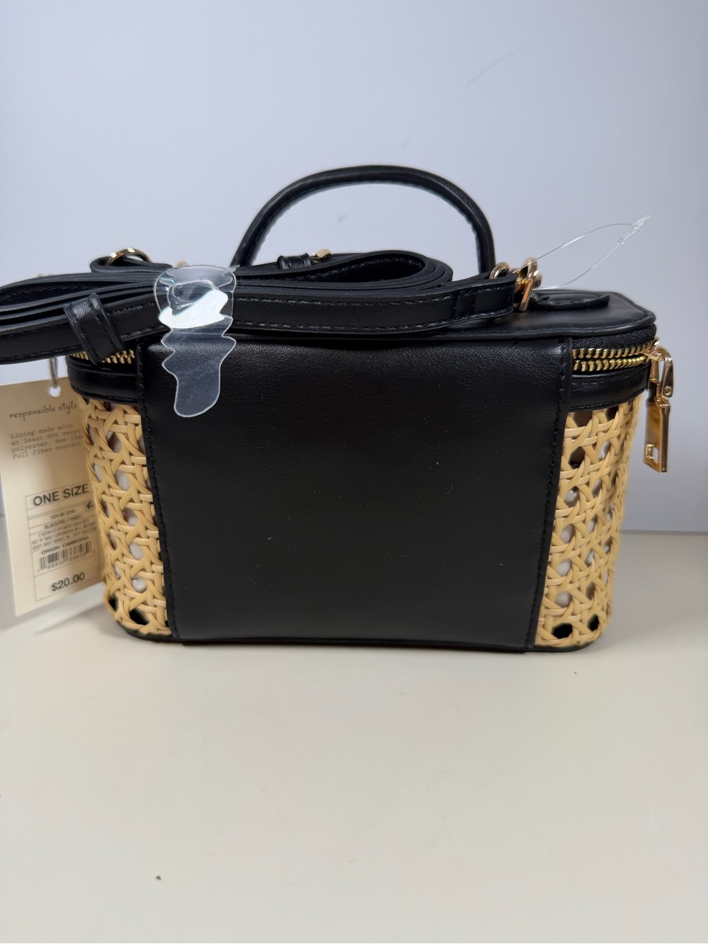 a new day Woven Rattan Mini Bag with Black Trim - Picture 3 of 5